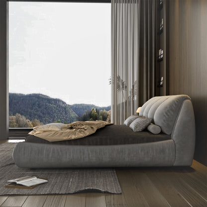 King Size Luxury Upholstered Platform Bed With Oversized Padded Backrest And Solid Wood Frame, Suitable For Multiple Heights Of Mattresses - Gray