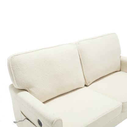 Mid Century Modern Loveseat Sofa With USB, Removable Pillow Cover - Beige