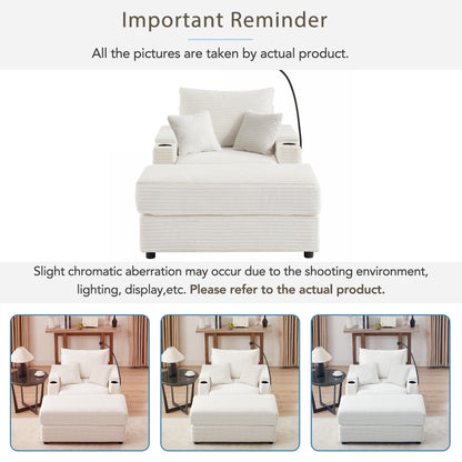 Modern Style Single Sofa Sofa Couch With Storage Space, A Movable Ottoman, Two USB Ports, Two Cup Holders, A Phone Holder For Living Room - Beige