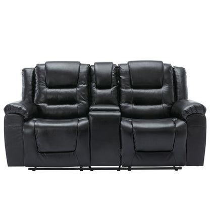 2 Seater Home Theater Recliner Manual Recliner Chair With A Storage Box And Two Cup Holders For Living Room - Black