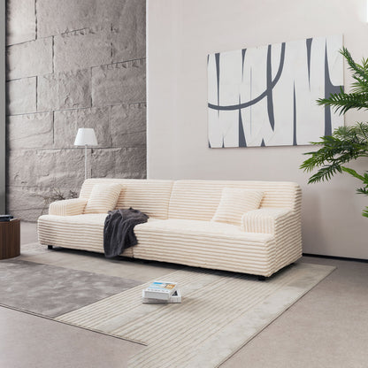 Modern Sofa Comfortable Cloud Sofa Soft Plush Corduroy Interior With Square Armrests - Beige