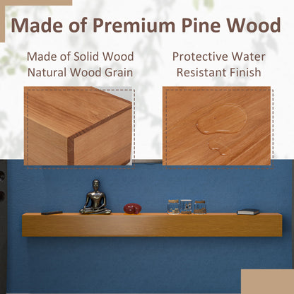Fireplace Mantel Wooden Wall Mounted Floating Shelf 8" Deep Solid Pine Wood - Natural
