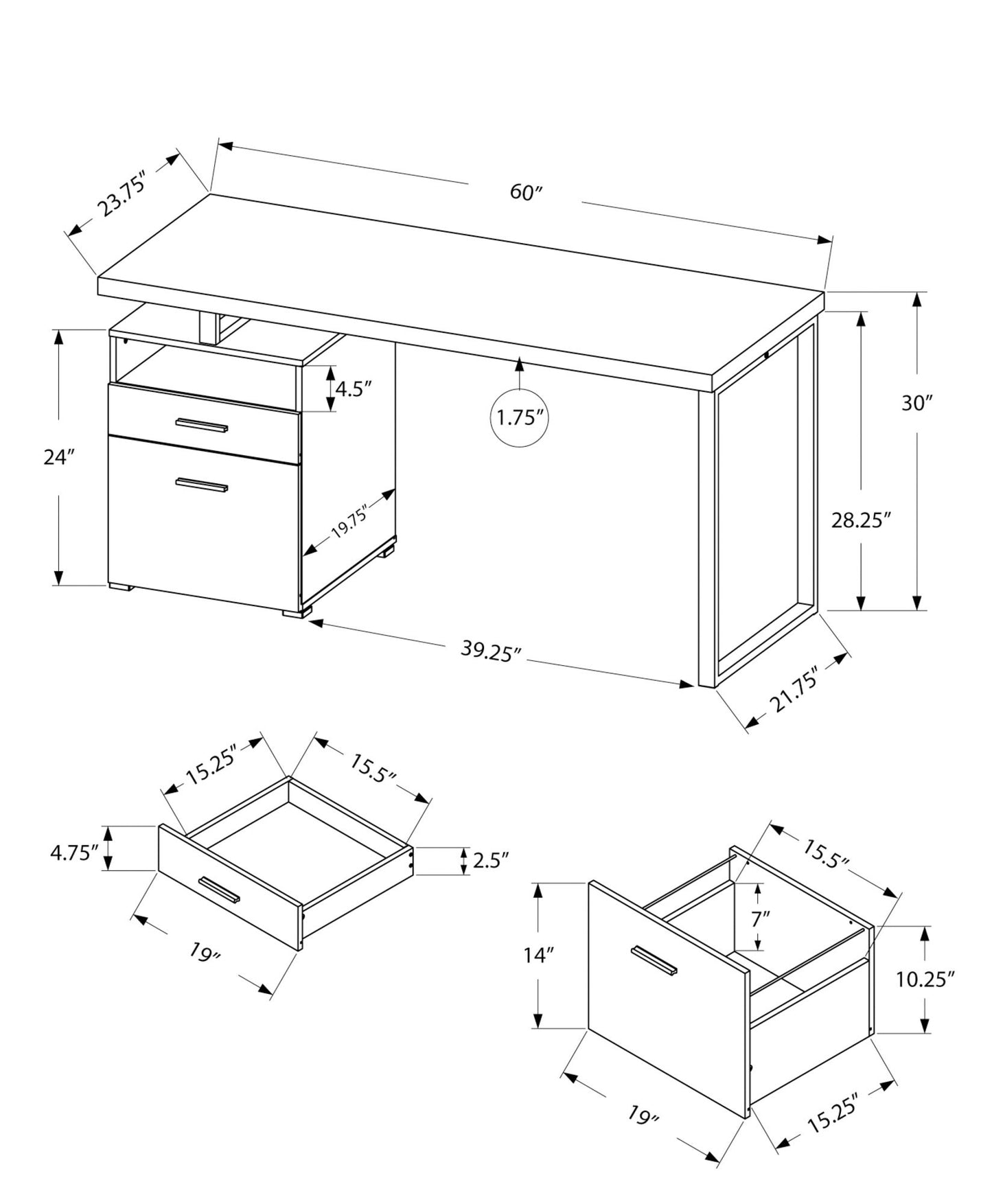 Computer Desk For Home Office, Laptop, Left, Right Set - Up, Storage Drawers, Contemporary & Modern - Espresso