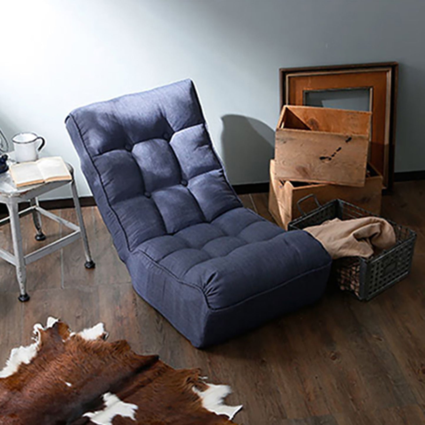 Single Sofa Reclining Japanese Chair Lazy Sofa Tatami Balcony Adjustable Chair - Navy