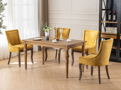 Ultra Side Dining Chair, Thickened Fabric Chairs With Neutrally Toned Solid Wood Legs, Bronze Nail Head (Set of 2) - Golden Yellow