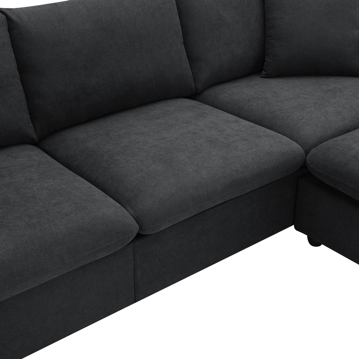 Modern Sectional Sofa, L-Shaped Couch Set With 2 Free Pillows, 4 Seat Polyester Fabric Couch Set With Convertible Ottoman - Black