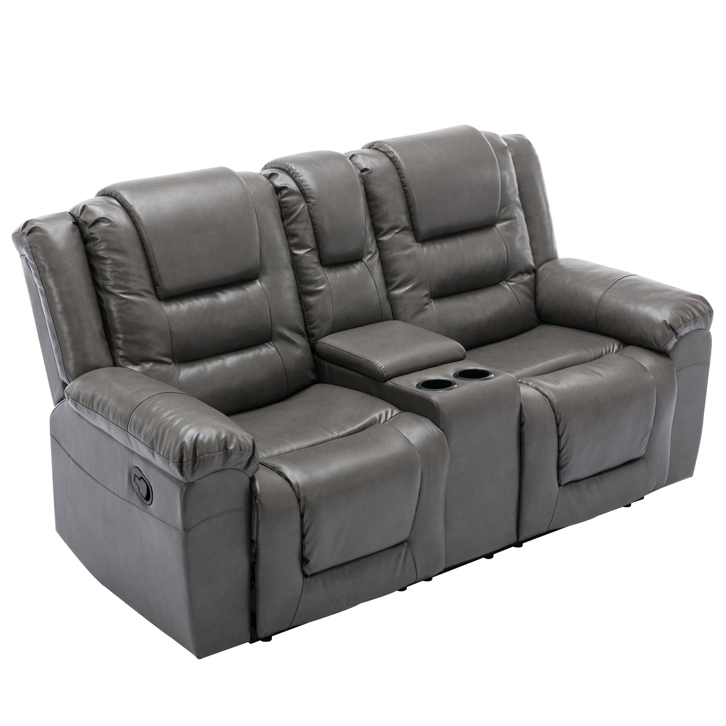 2 Seater Home Theater Recliner Manual Recliner Chair With A Storage Box And Two Cup Holders For Living Room - Gray