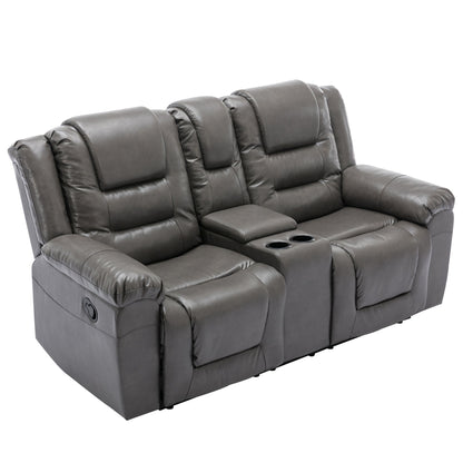 2 Seater Home Theater Recliner Manual Recliner Chair With A Storage Box And Two Cup Holders For Living Room - Gray