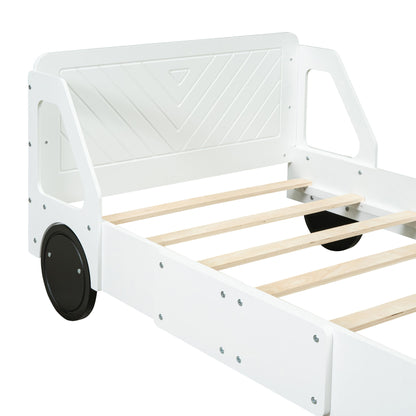 Twin Size Car Shaped Platform Bed With Wheels - White