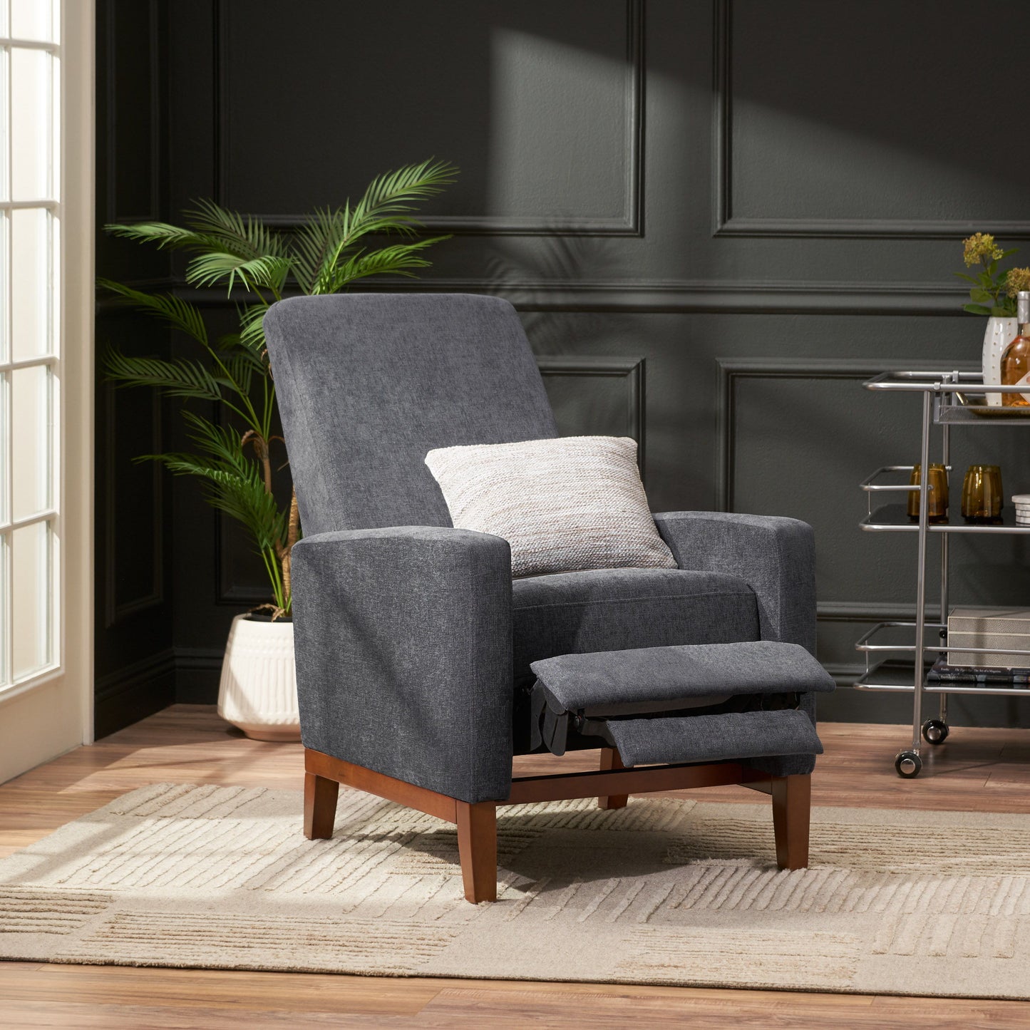 Wide Hand Manual Club Recliner - Charcoal