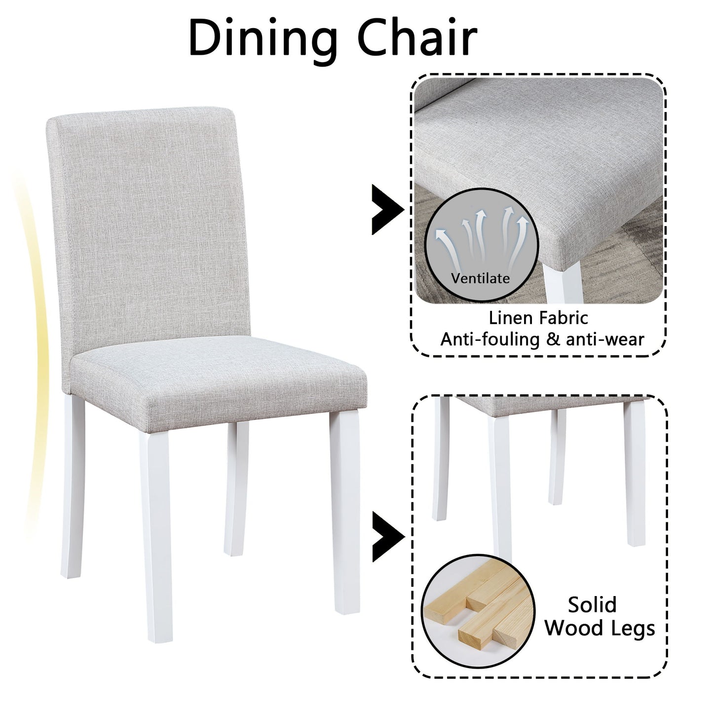 5 Piece Wooden Dining Table Set, Kitchen Table Set With 4 Upholstered Chairs, Wooden Table With Crystal Decoration And Chairs Set For Kitchen, Dining Room - White