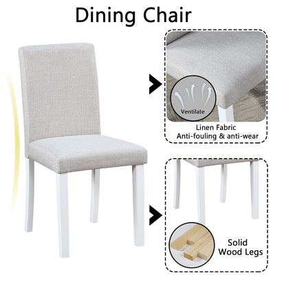 5 Piece Wooden Dining Table Set, Kitchen Table Set With 4 Upholstered Chairs, Wooden Table With Crystal Decoration And Chairs Set For Kitchen, Dining Room - White