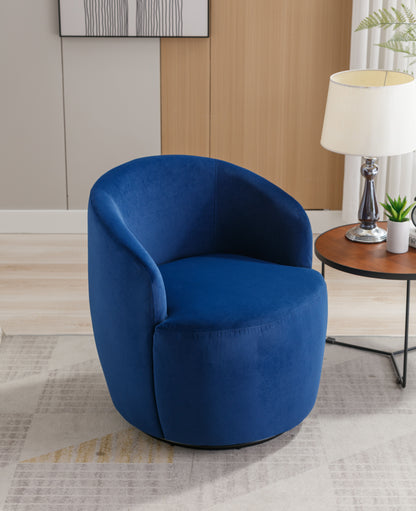 Velvet Fabric Swivel Accent Armchair Barrel Chair With Black Powder Coating Metal Ring - Blue