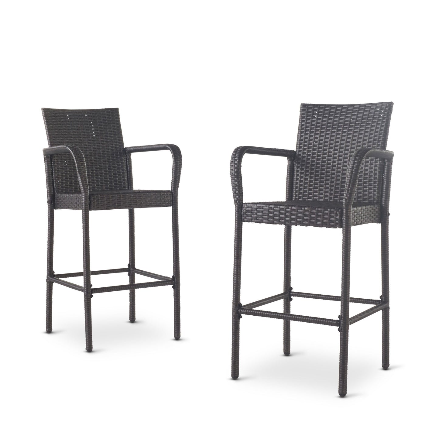 Outdoor Wicker Barstools Faux Rattan Iron Frame (Set of 2) - Gray