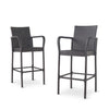 Outdoor Wicker Barstools Faux Rattan Iron Frame (Set of 2) - Gray