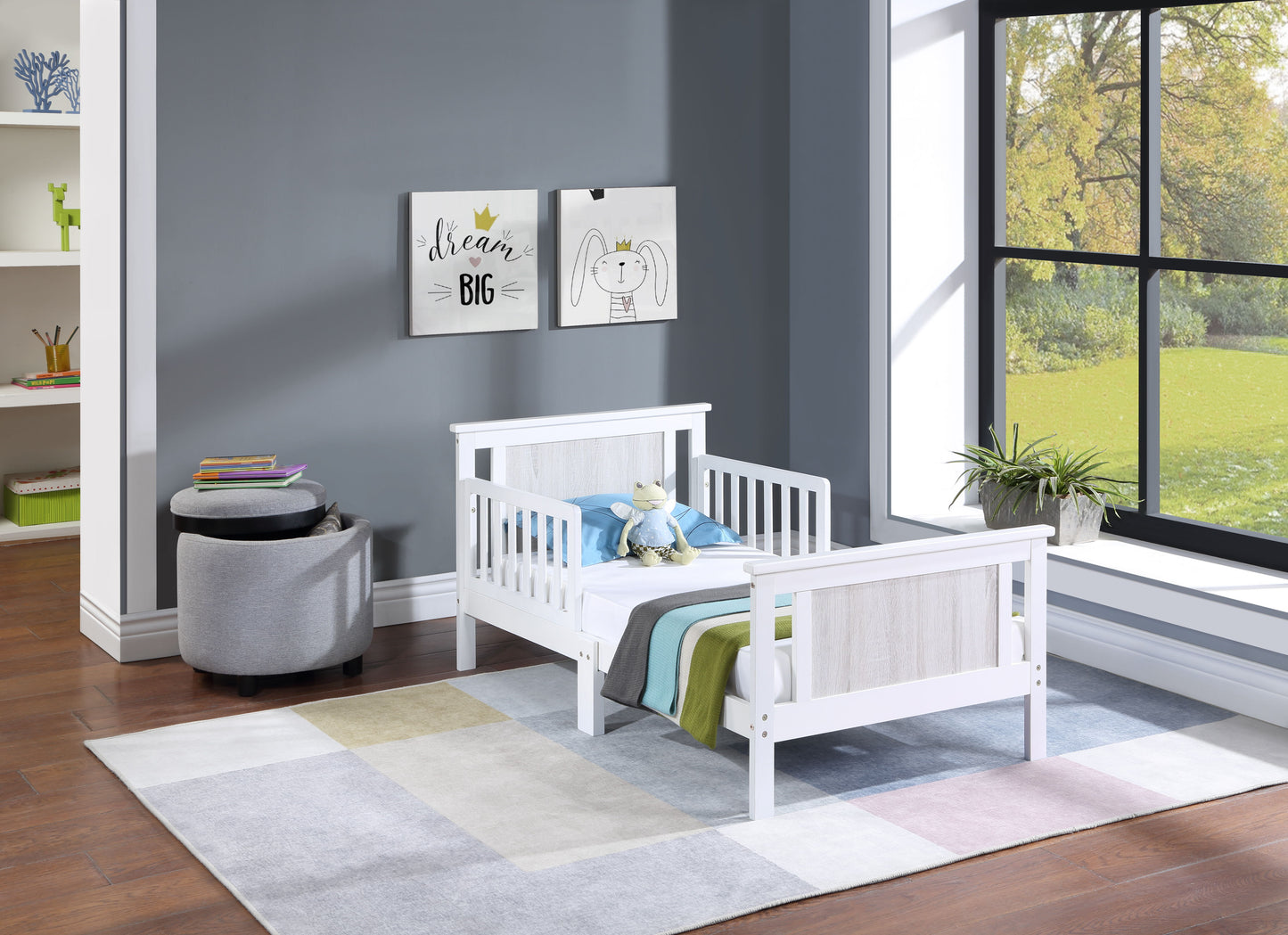 Connelly - Reversible Panel Toddler Bed - White, Rockport Gray
