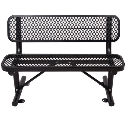 4' Outdoor Steel Bench With Backrest - Black