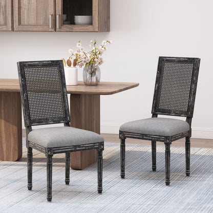 French Country Dining Chair Set With Upholstered Seats And Weathered - Gray