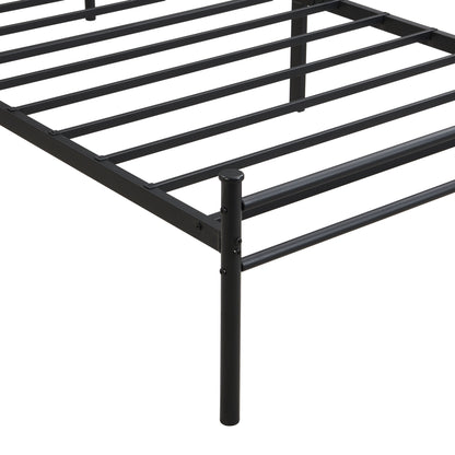Modern Twin Long Size Metal Bedframe With Wood Panel Headboard - Black / Brown