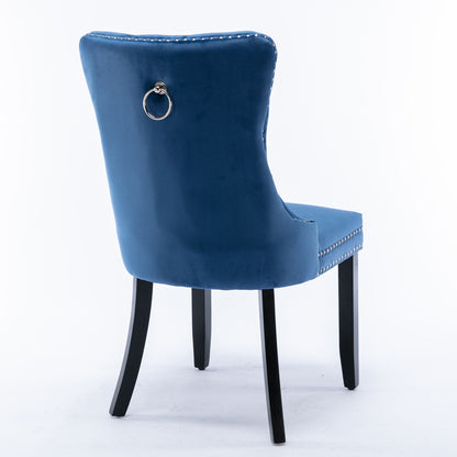 Nikki - Modern, High-End Tufted Solid Wood Contemporary Velvet Upholstered Dining Chair With Wood Legs Nailhead Trim (Set of 2) - Blue