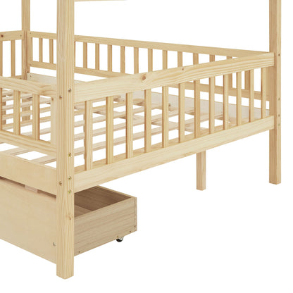 Full Size House Bed With 2 Drawers - Natural