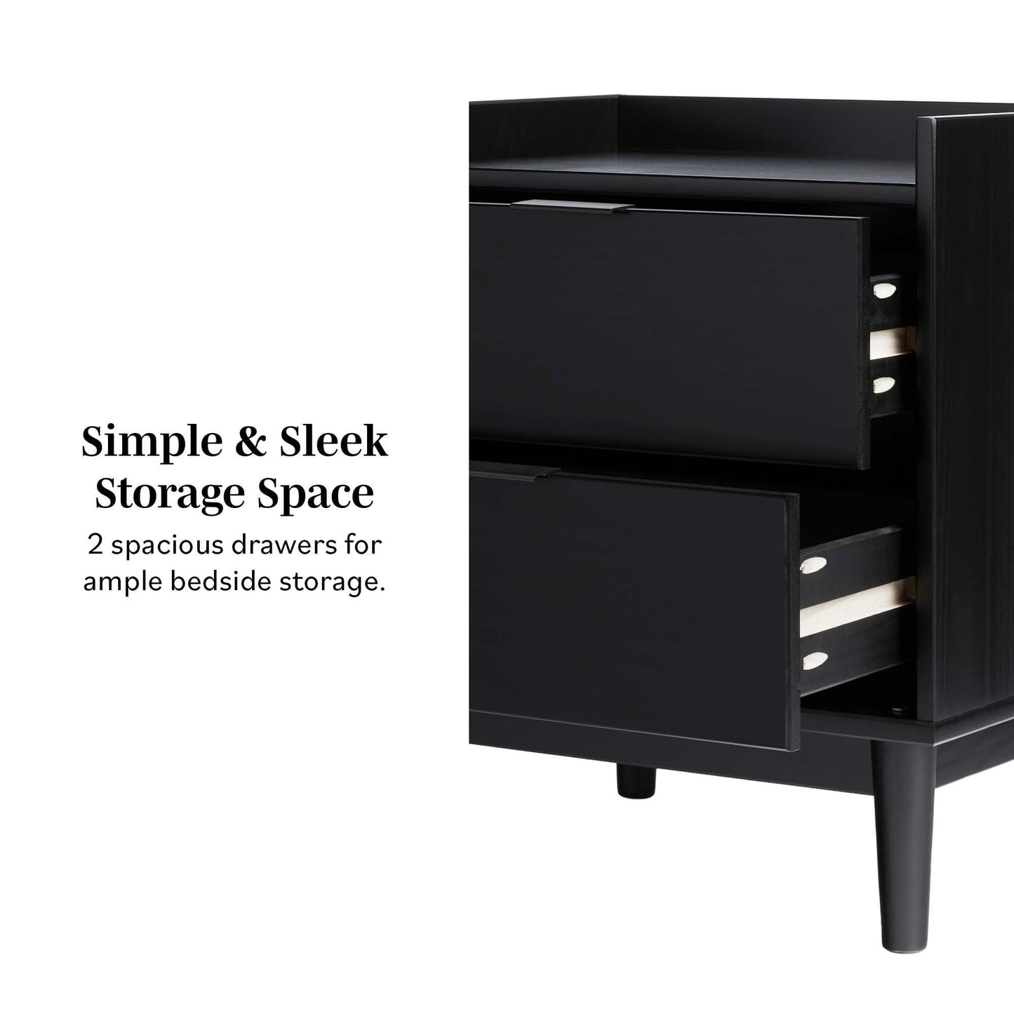 Mid-Century Modern 2 Drawer Nightstand - Black