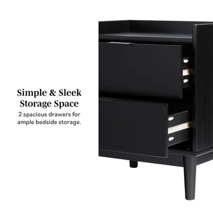 Mid-Century Modern 2 Drawer Nightstand - Black