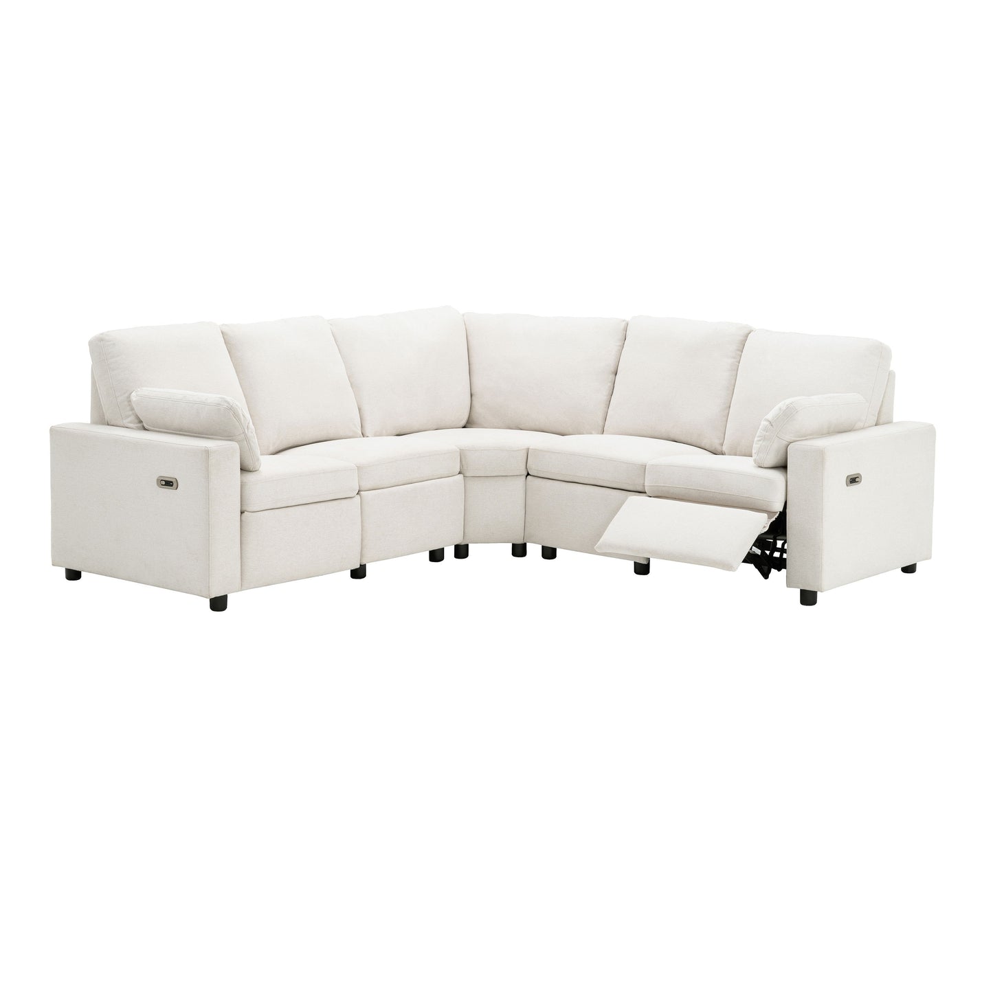 Power Recliner Sectional Sofa Home Theater Reclining Sofa With Two USB Ports, Two Storage Drawers For Living Room - Beige