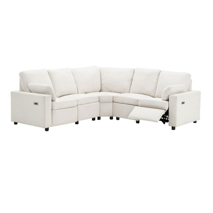 Power Recliner Sectional Sofa Home Theater Reclining Sofa With Two USB Ports, Two Storage Drawers For Living Room - Beige