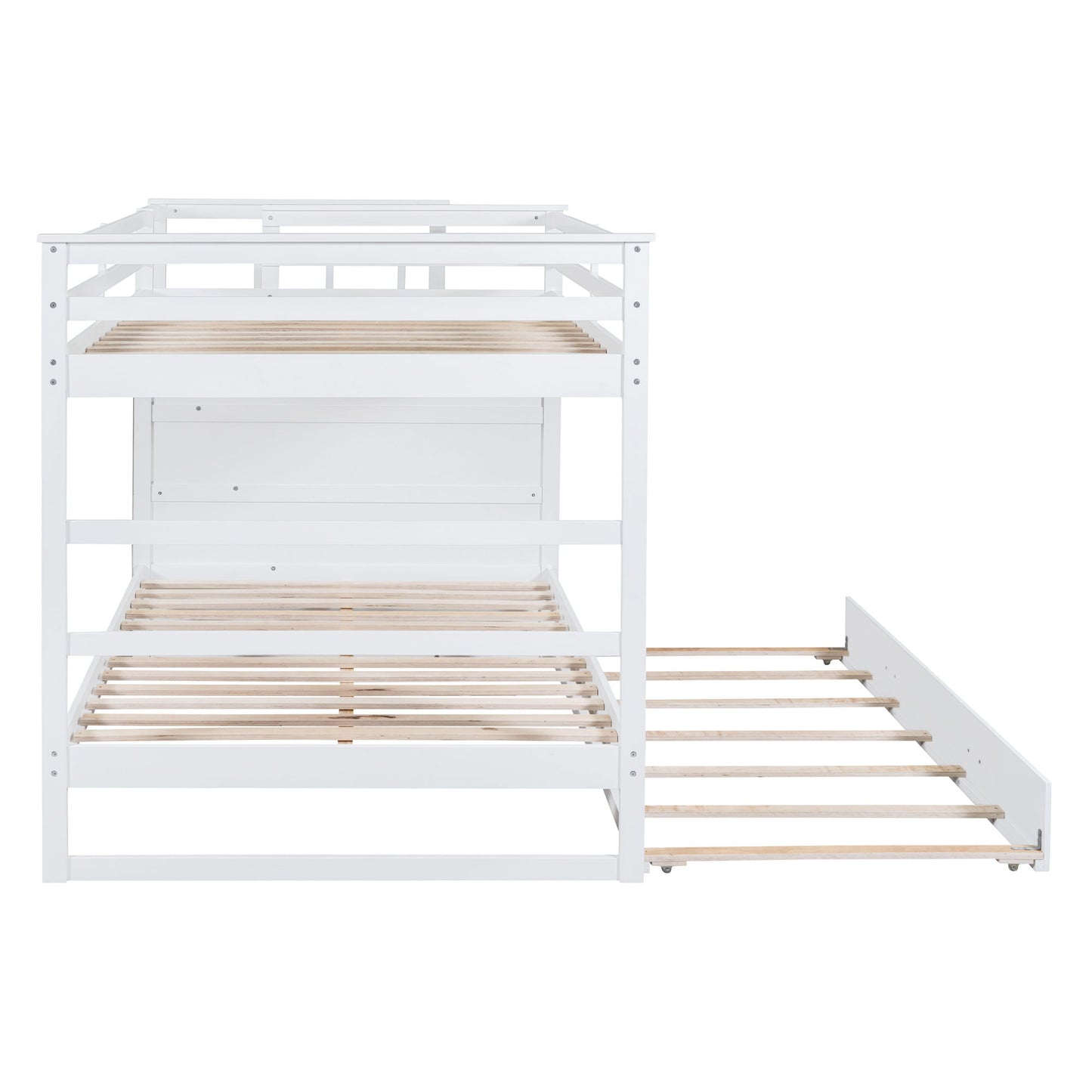 Full Over Full Bunk Bed With Twin Size Trundle And Staircase - White