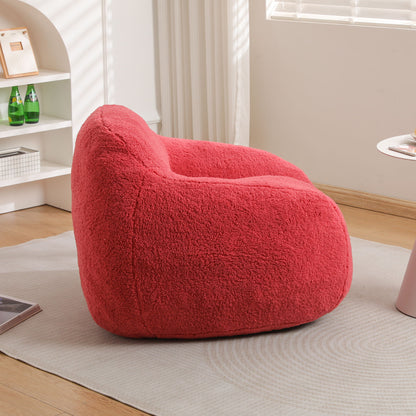 Giant Bean Bag Chair For Adults, Spacious Memory Foam Bean Bag Sofa With Armrests Teddy Fabric, Comfy Seating For Living Room Or Bedroom - Pink