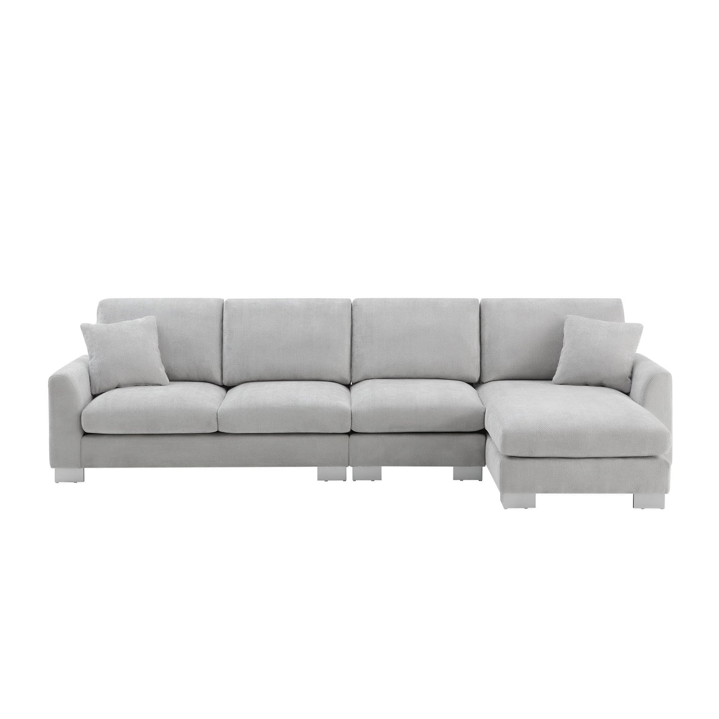 Modern Oversized Sectional Sofa, L-Shaped Luxury Couch Set With 2 Free Pillows, 5 Seat Chenille Indoor Furniture With Chaise - Light Gray