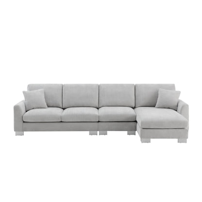 Modern Oversized Sectional Sofa, L-Shaped Luxury Couch Set With 2 Free Pillows, 5 Seat Chenille Indoor Furniture With Chaise - Light Gray