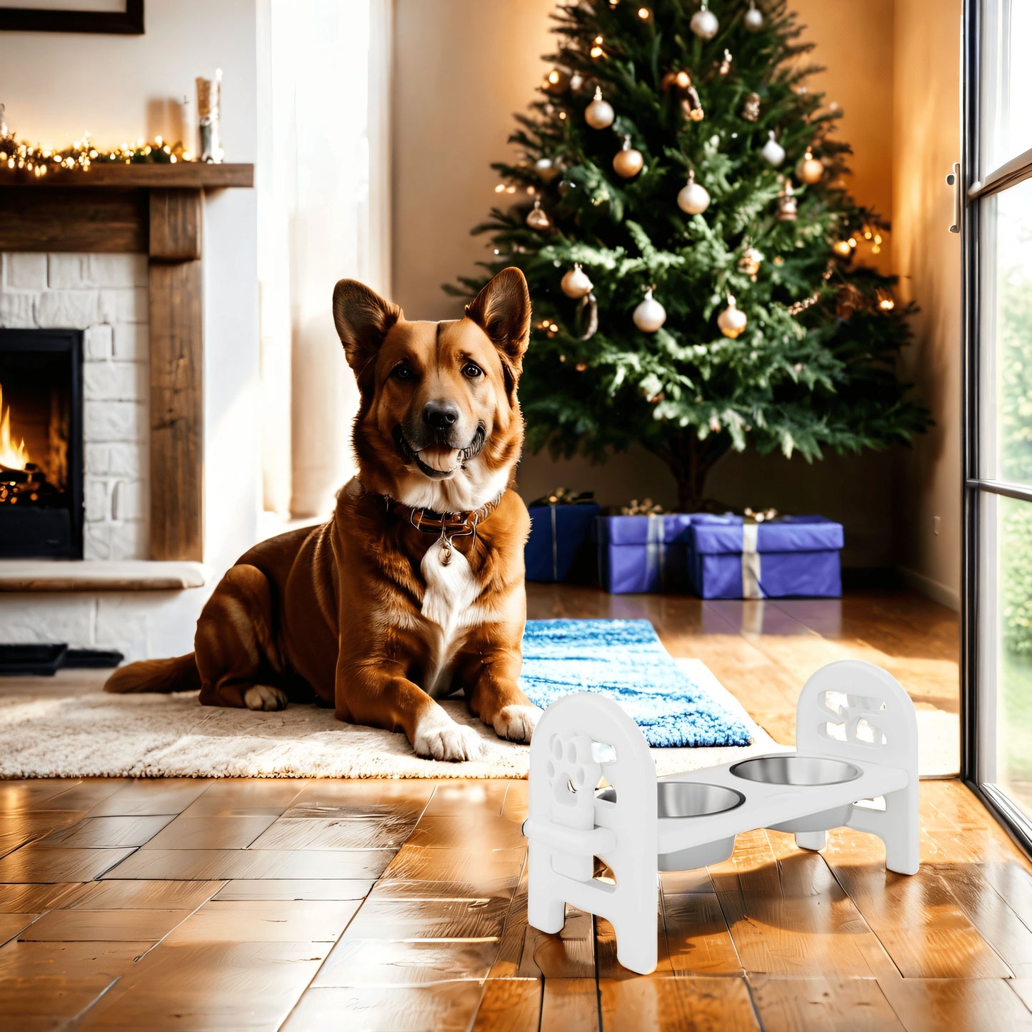 Adjustable Pet Bowl Travel Ready HDPE Durable Poly Lumber Recycled - White