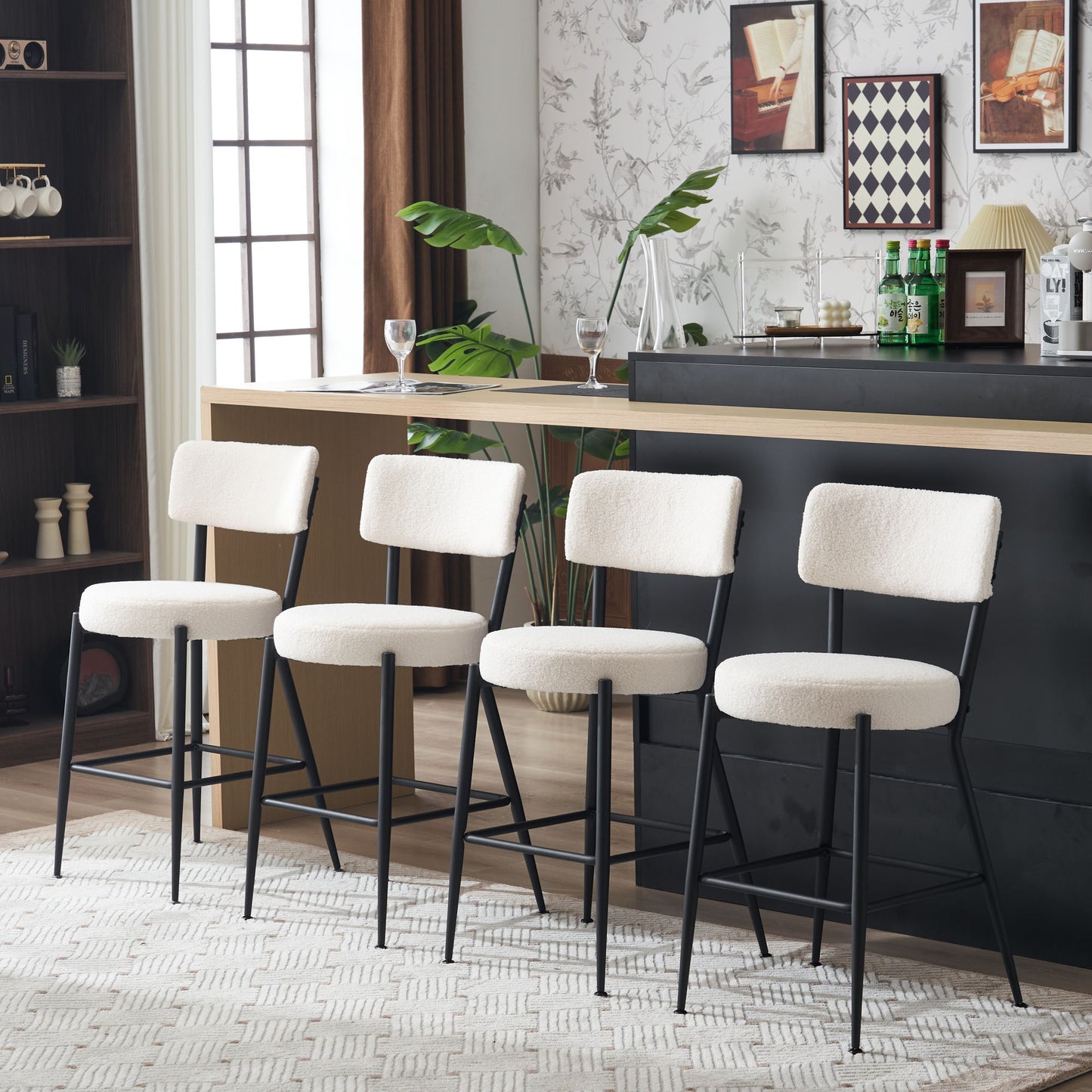 Modern Teddy Fabric Upholstered Bar Stools (Set of 2) - White