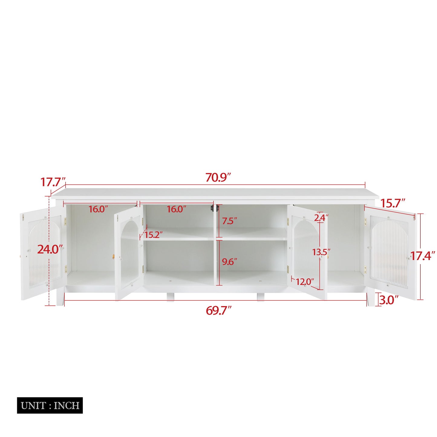 StylishTVcabinet, Entertainment CenterTV Stand, TVconsoletable, Media Console, Solidwood Frame, Changhong Glass Door, Metal Handle - Antique White