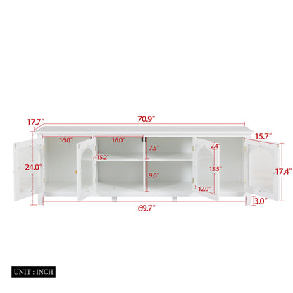 StylishTVcabinet, Entertainment CenterTV Stand, TVconsoletable, Media Console, Solidwood Frame, Changhong Glass Door, Metal Handle - Antique White