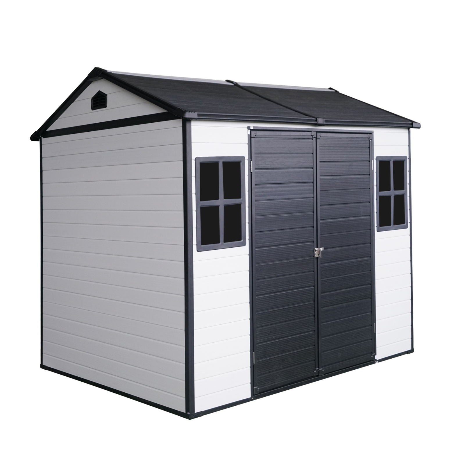 8 X 6 Ft Resin Outdoor Storage Shed Waterproof Shed With Floor & Two Windows & Lockable Door, Tool Shed For Garden, Patio, Backyard - Gray / White