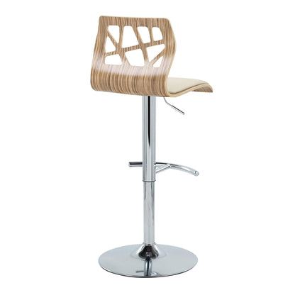 Folia - Mid-Century Modern Adjustable Barstool With Swivel With Rounded T Footrest (Set of 2) - Chrome / Zebra / Cream