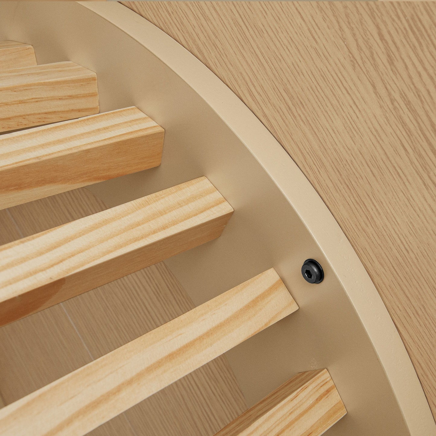 Modern Round Coffee Table With Grille Molding For Living Room, Bedroom, Or Balcony - Oak
