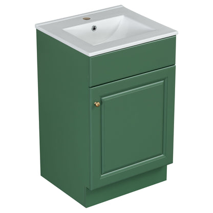 20" Bathroom Vanity With Sink, Freestanding Cabinet With Door Shelf And Adjustable Shelf, And Ceramic Construction - Green
