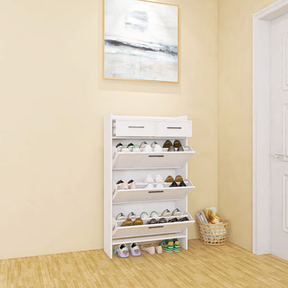Shaker Shape Door Shoe Rack 3 Doors Shoe Cabinet With 2 Drawers With Open Space For Shoes - Matte White