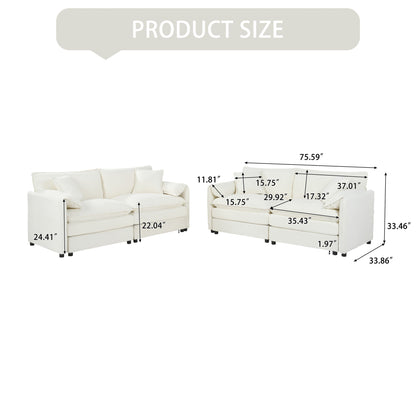 Oversized Deep Seat Luxury 2 Piece Sofa Set, Modern Chenille Comfy Cloud Couches With 4 Pillows - Beige