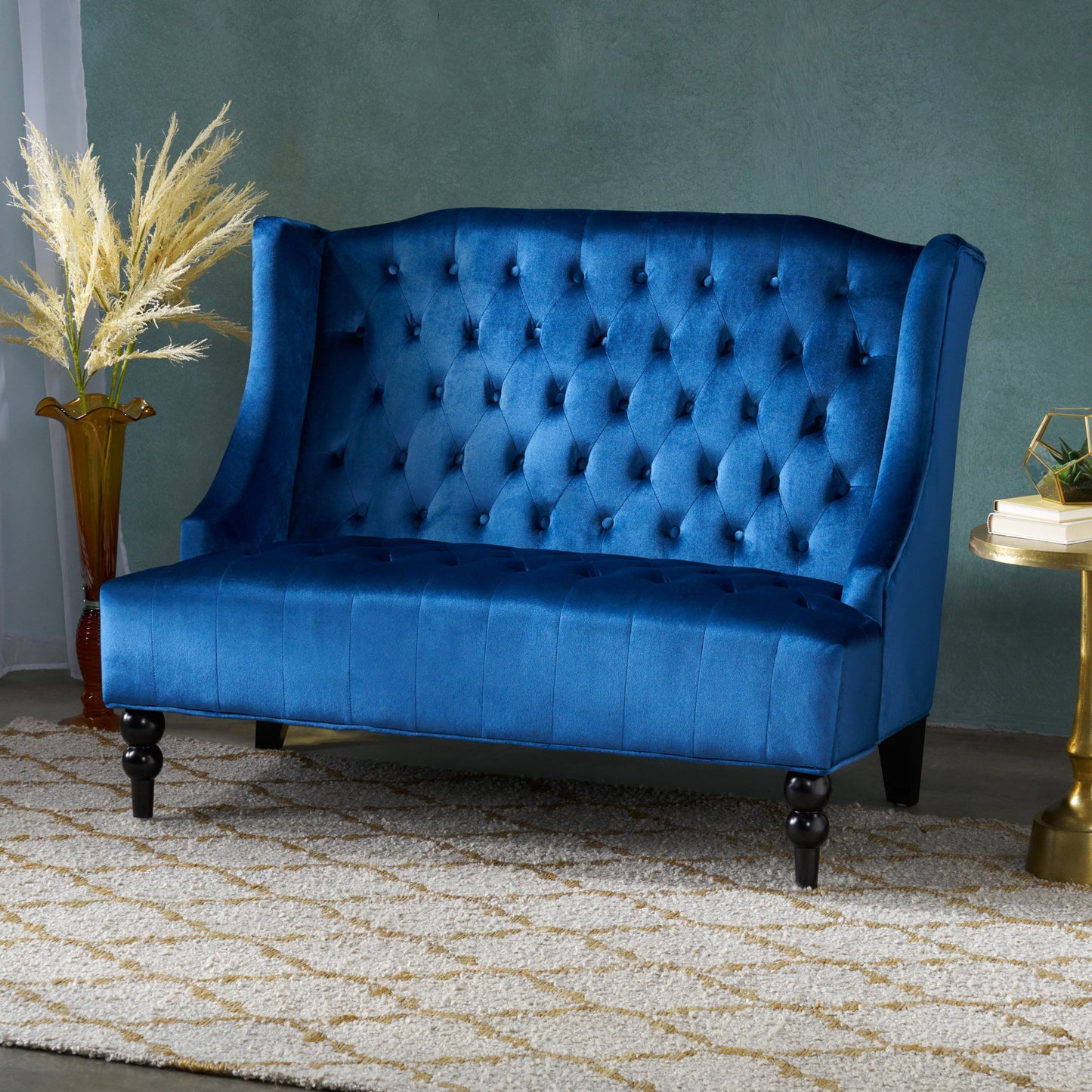 Nurturing - Upholstered Loveseat With Wing Back And Diamond Tufting - Navy Blue
