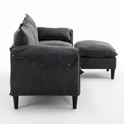 Convertible Combination Sofa, Sofa L Shaped, Sofa With Footstools With Storage Sofa For Living Room, Living Room 3 Seater Combination Sofa - Gray