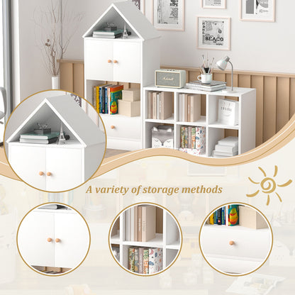 Versatile Kids Bookshelf With House-Shaped Design Multifunctional Storage, Durable - White