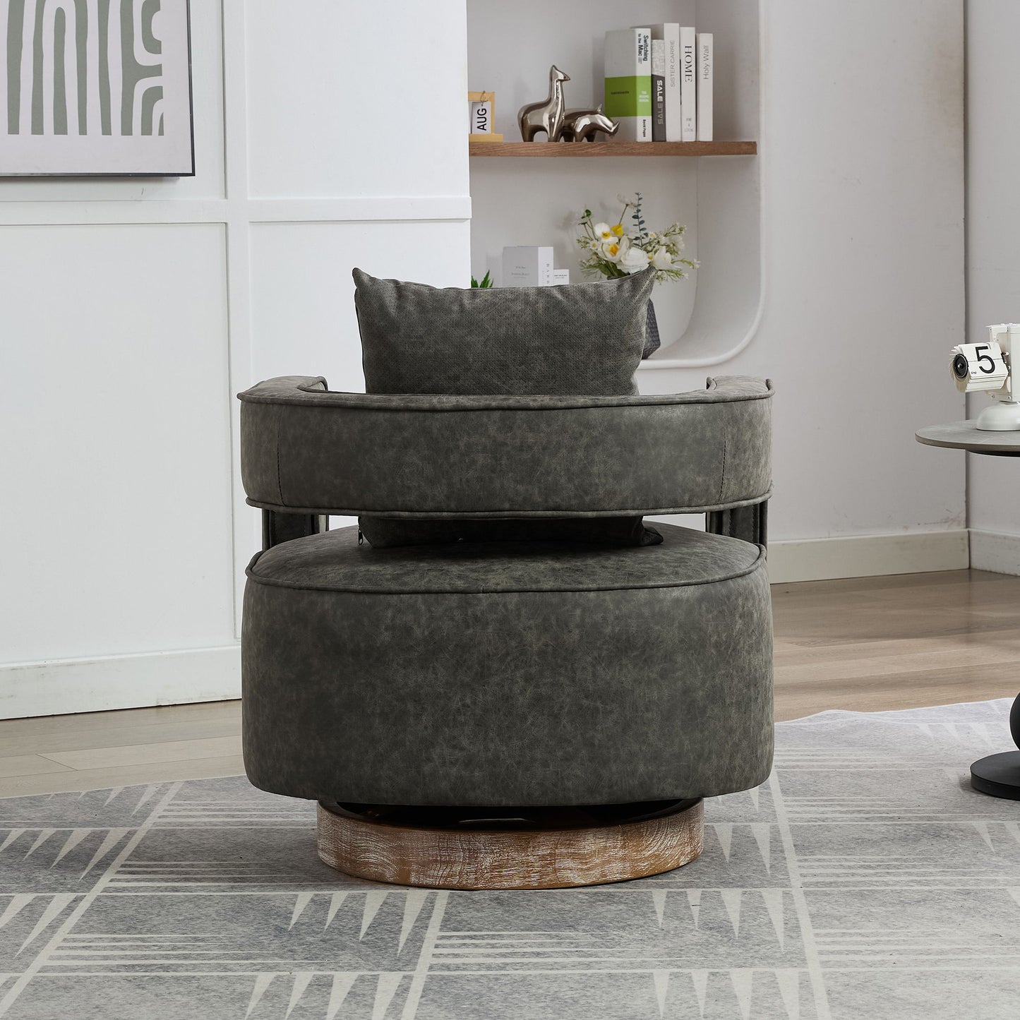Swivel Accent Open Back Barrel Chair Modern Comfy Sofa Chair With Weathered Base For Living Room, Club Chair Leisure Arm Chair For Lounge - Gray