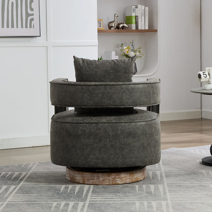 Swivel Accent Open Back Barrel Chair Modern Comfy Sofa Chair With Weathered Base For Living Room, Club Chair Leisure Arm Chair For Lounge - Gray