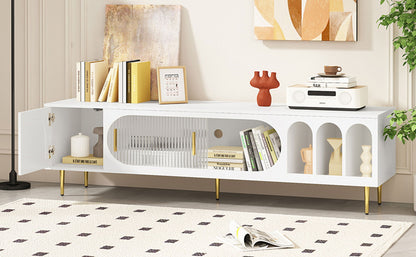 Modern TV Stand For Up To 70" TV, Entertainment Center TV Media Console Table, With 3 Shelves And 2 Cabinets, TV Console Cabinet Furniture For Living Room - White