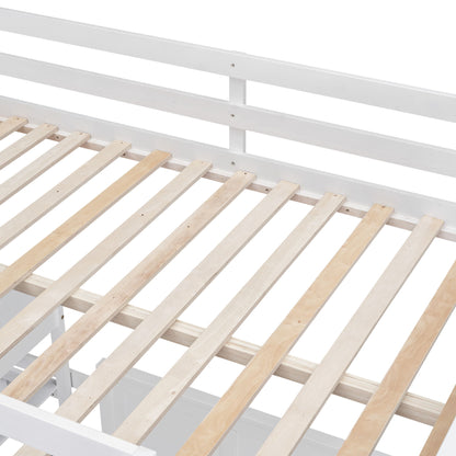 Full Over Full Bunk Bed With Desk - White